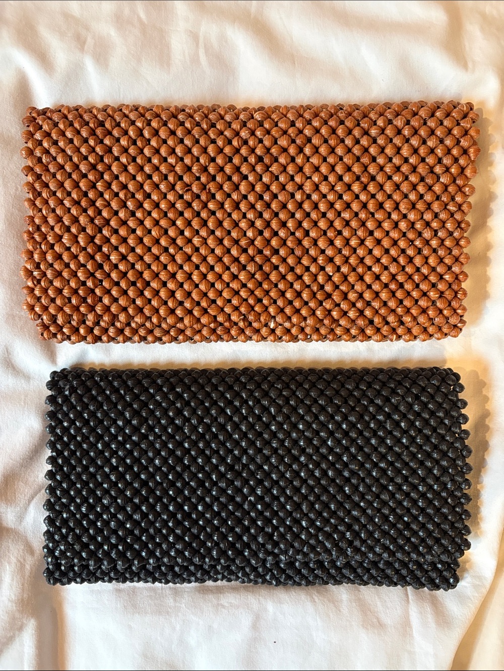 Woven Beaded Clutch Bag - Black and Brown